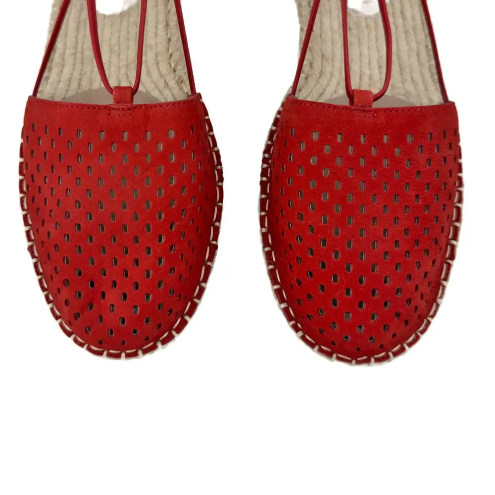 NEW Eileen Fisher Lee Espadrille Sandal Flats sz 9 Red Poppy Perforated Leather
